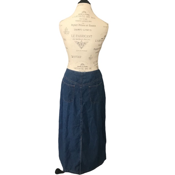 VINTAGE Y2K LIZ WEAR Denim Jean Maxi Skirt with Pockets and Bottom Back Slit - Picture 12 of 15